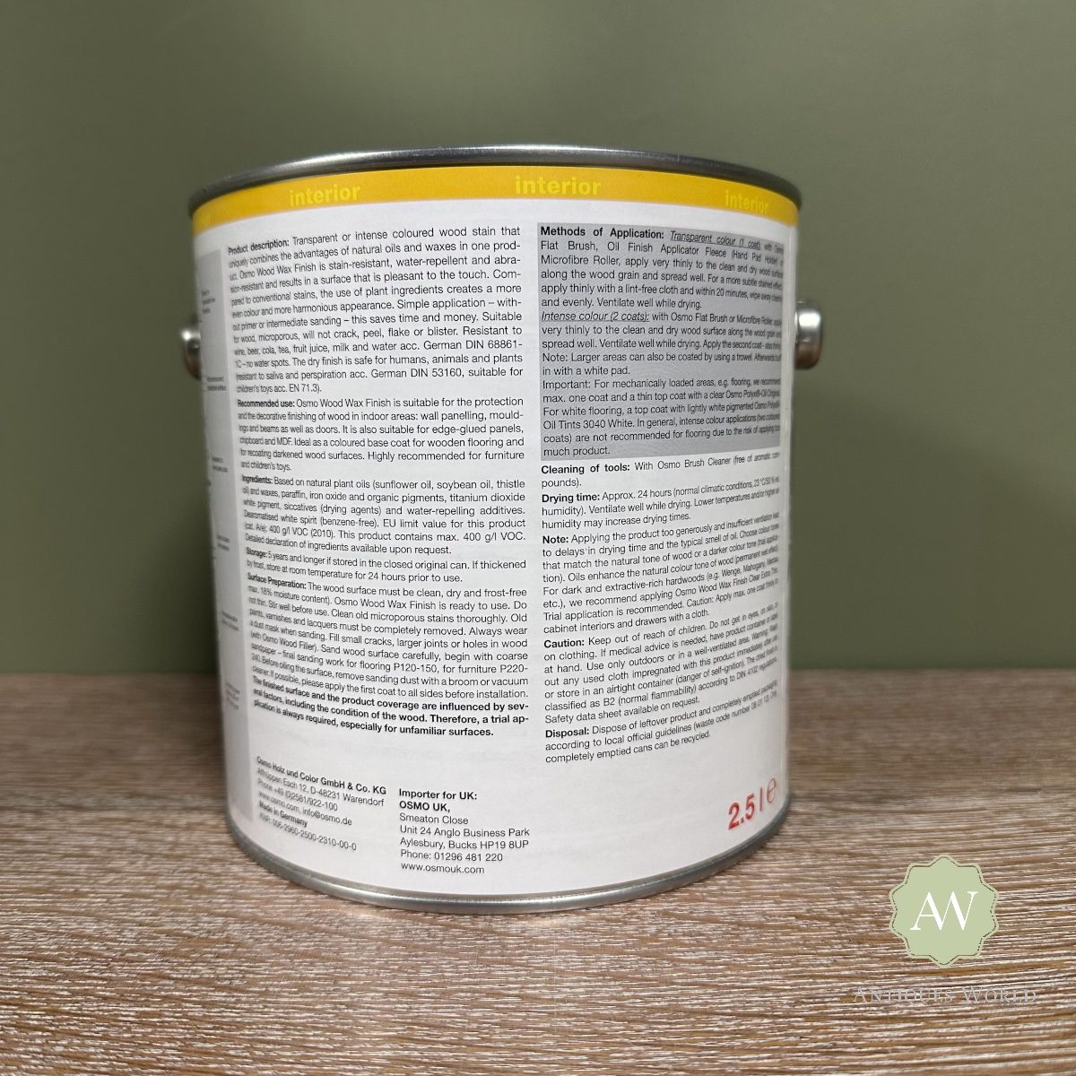 Osmo Wood Wax Finish 26 Osmo Wood Wax Finish back of tin with label