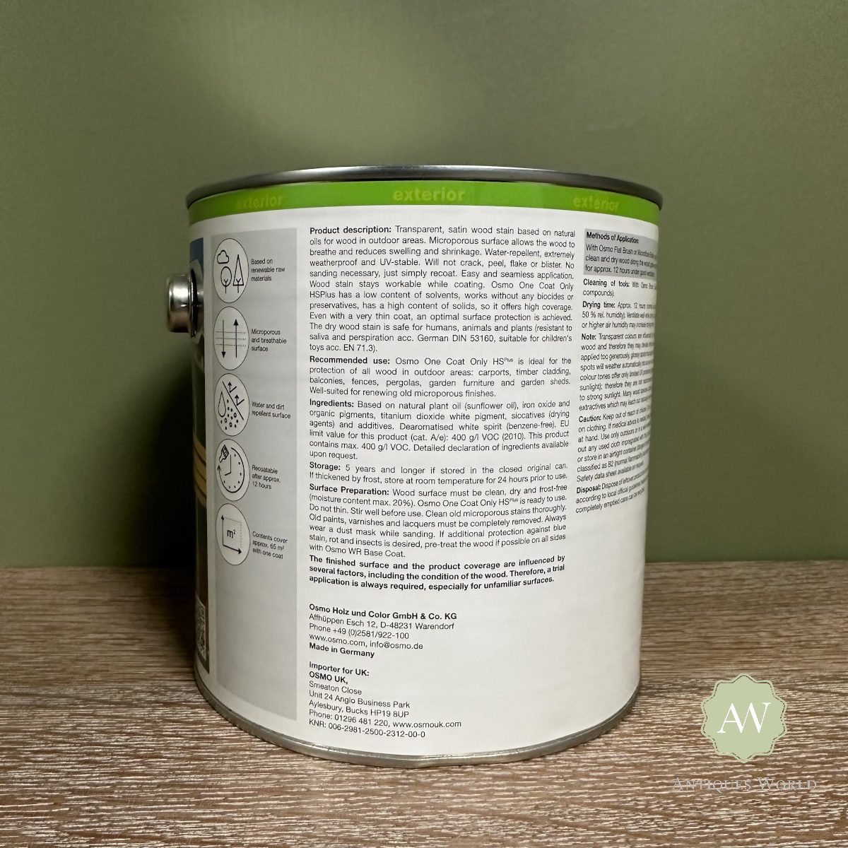 Osmo One Coat Only HS Plus 16 Osmo One Coat Only HS Plus back of tin with label