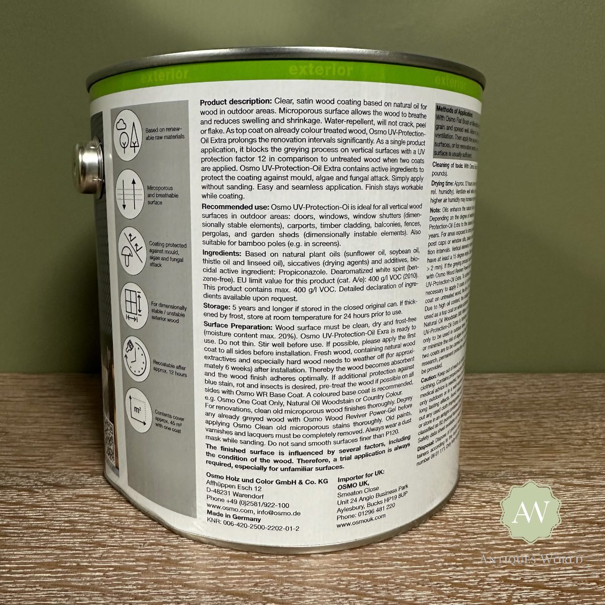 Osmo UV Protection Oil Extra 21 Osmo UV Protection Oil Extra back of tin with label