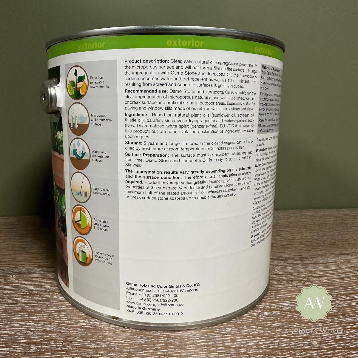 Osmo Stone and Terracotta Oil back of tin with label