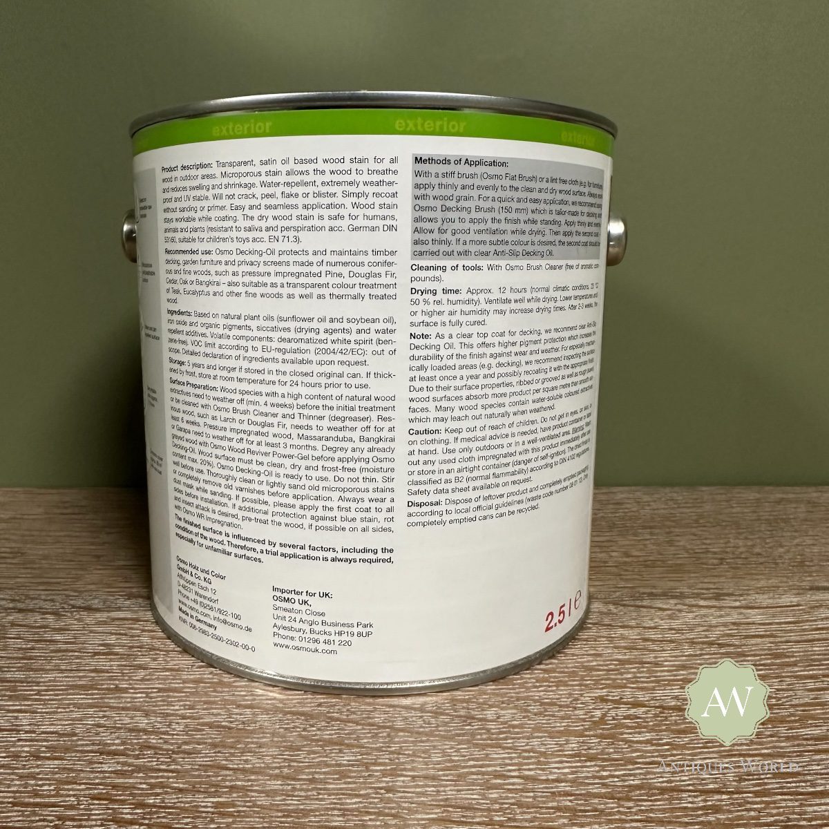 Osmo Decking Oil 12 Osmo Decking Oil back of tin with label