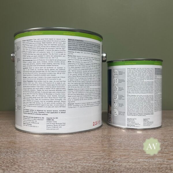 Osmo UV Protection Oil without Biocides back of tin with label