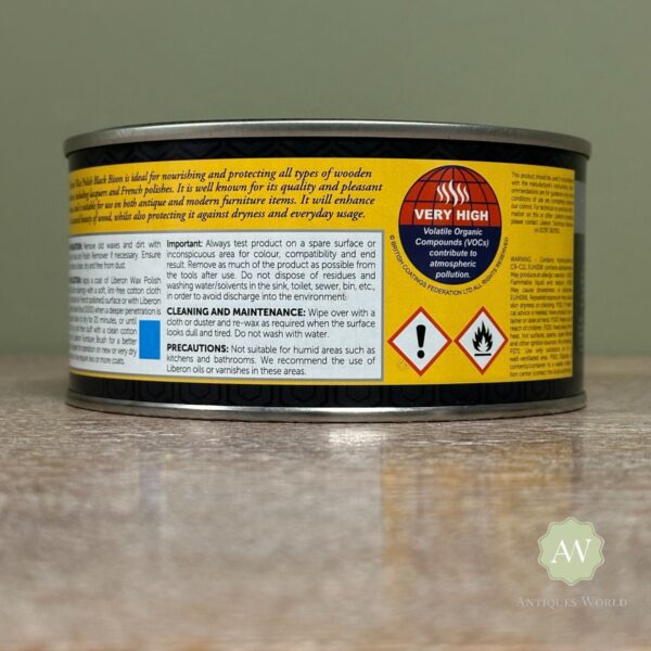Liberon Wax Polish Black Bison Paste - Back of tin with label