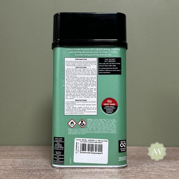 Liberon Garden Furniture Oil back of tin with label