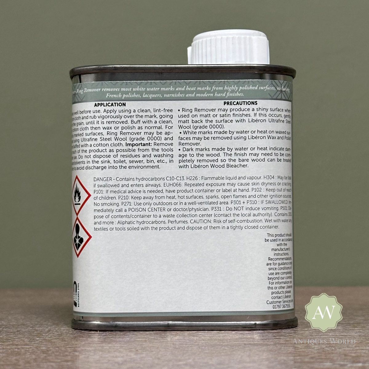 Liberon Ring Remover - 125ml - Removes Heat & Water Marks 3 Liberon Ring Remover back of tin with label