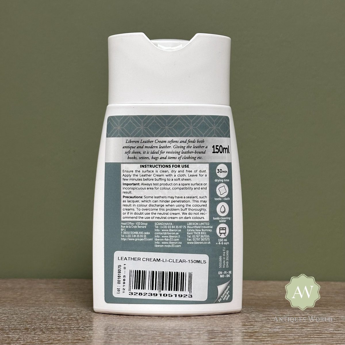 Liberon Leather Cream – 150ml  3 Liberon Leather Cream back of bottle with label