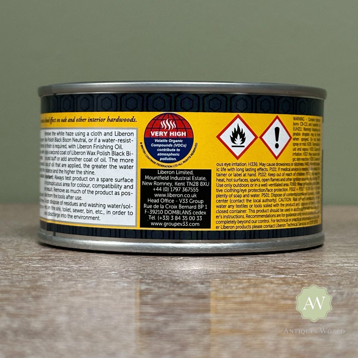 Liberon Liming Wax back of Tin with label