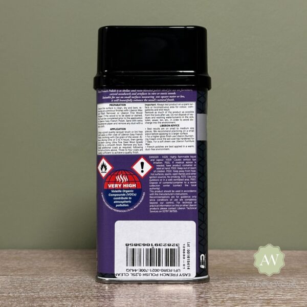 Liberon Easy French Polish back of tin with label
