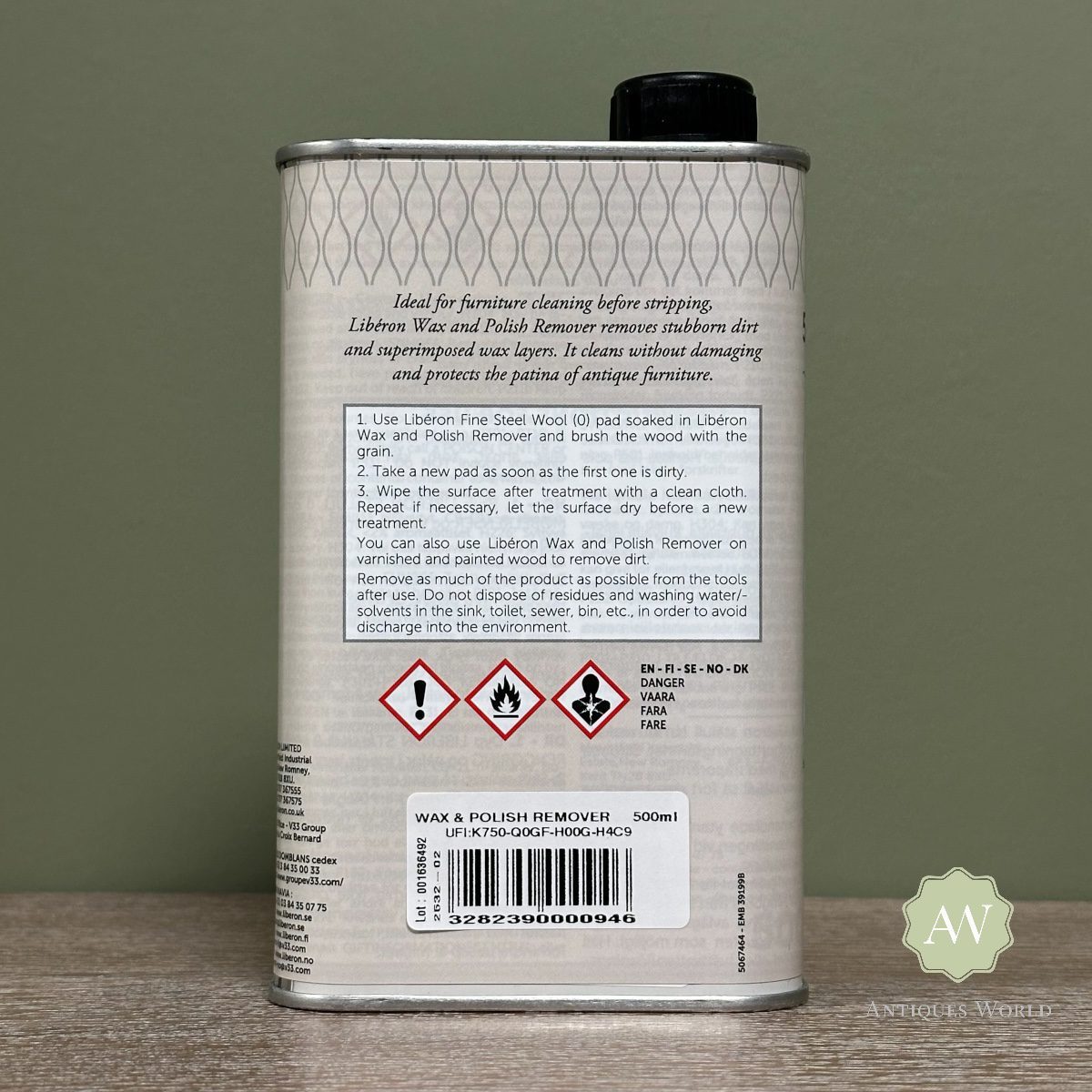 Liberon Wax and Polish Remover 4 Liberon Wax and Polish Remover back of tin with label