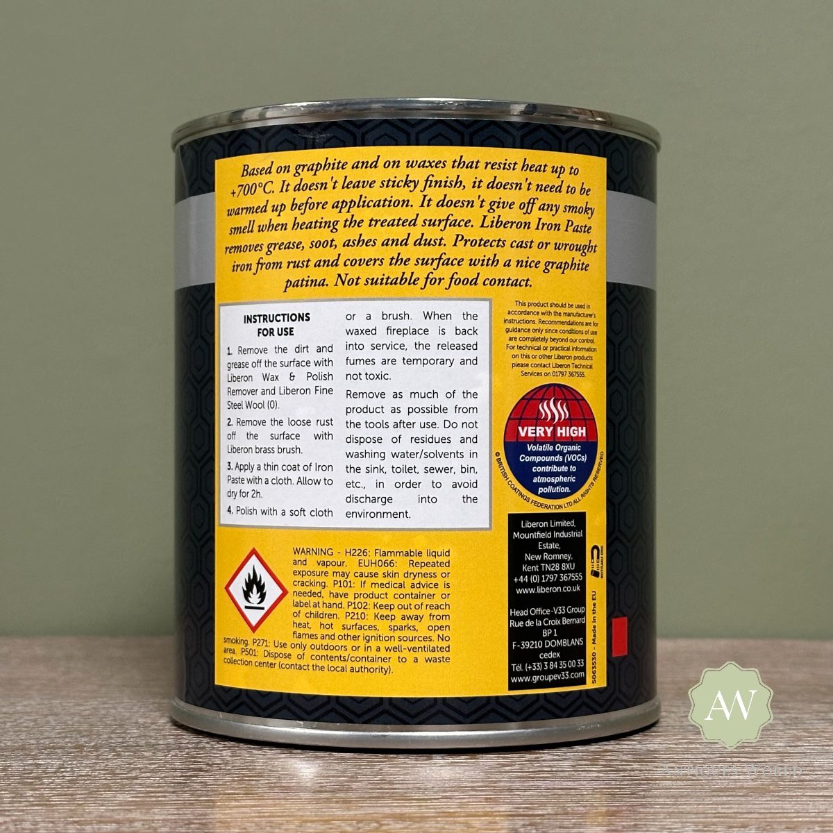 Liberon Iron Paste back of tin with label