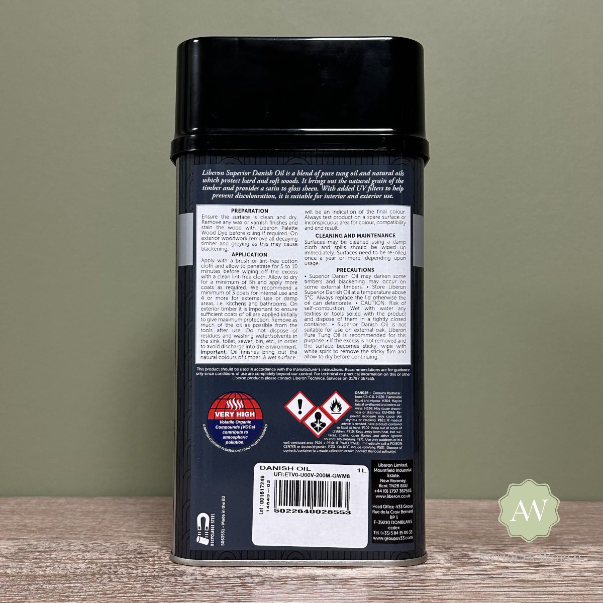 Liberon Danish Oil 4 Liberon Danish Oil back of tin with label