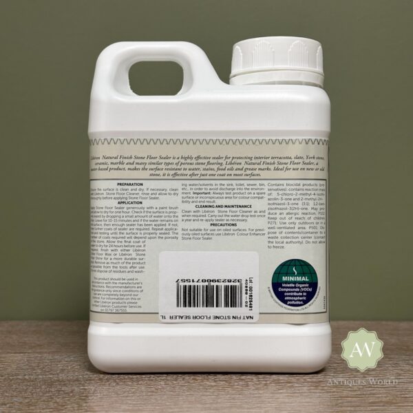 Liberon Natural Finish Stone Floor Sealer back of tub with label