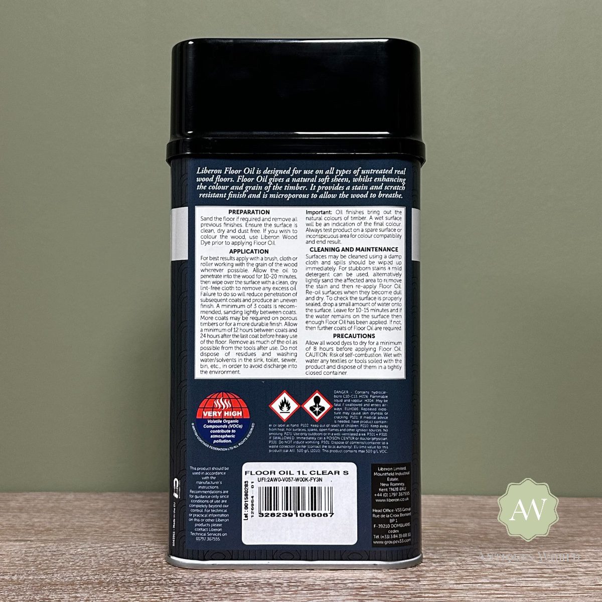 Liberon Wood Floor Oil – 1 Litre 3 Liberon Wood Floor Oil back of tin with label