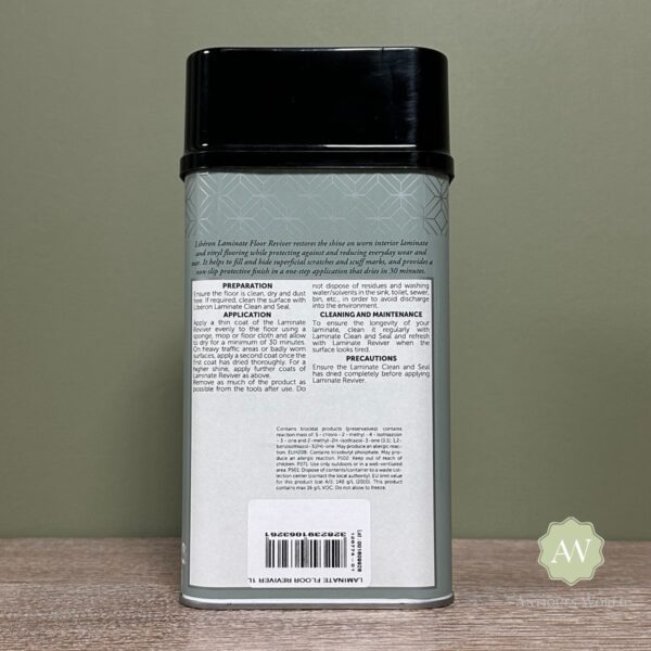 Liberon Laminate Reviver back of tin with label
