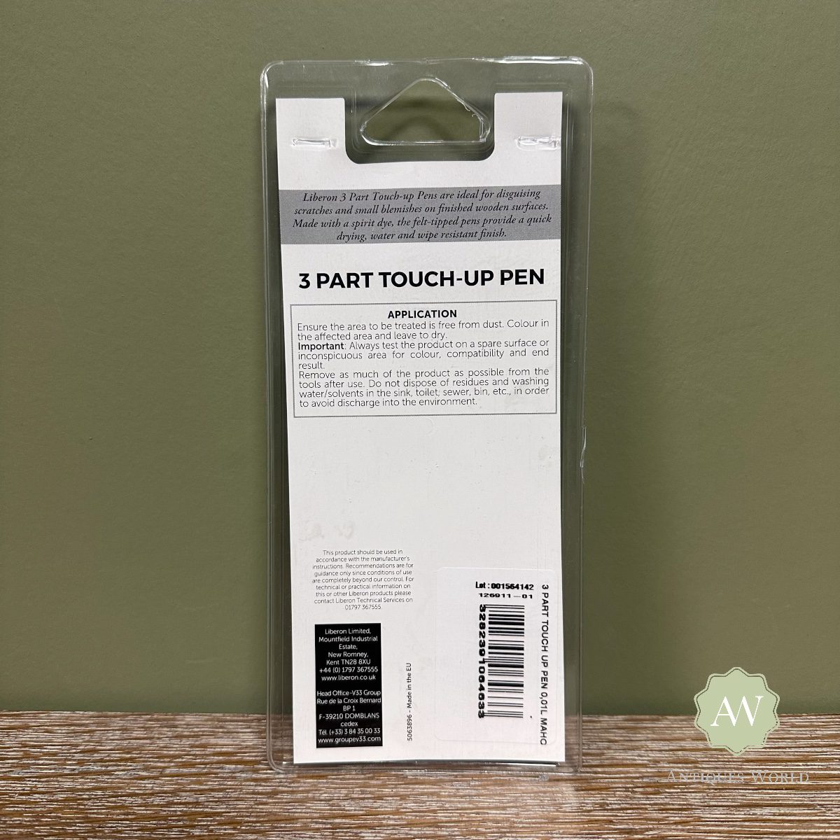 Liberon 3 Part Touch-Up Pens back of packet with label