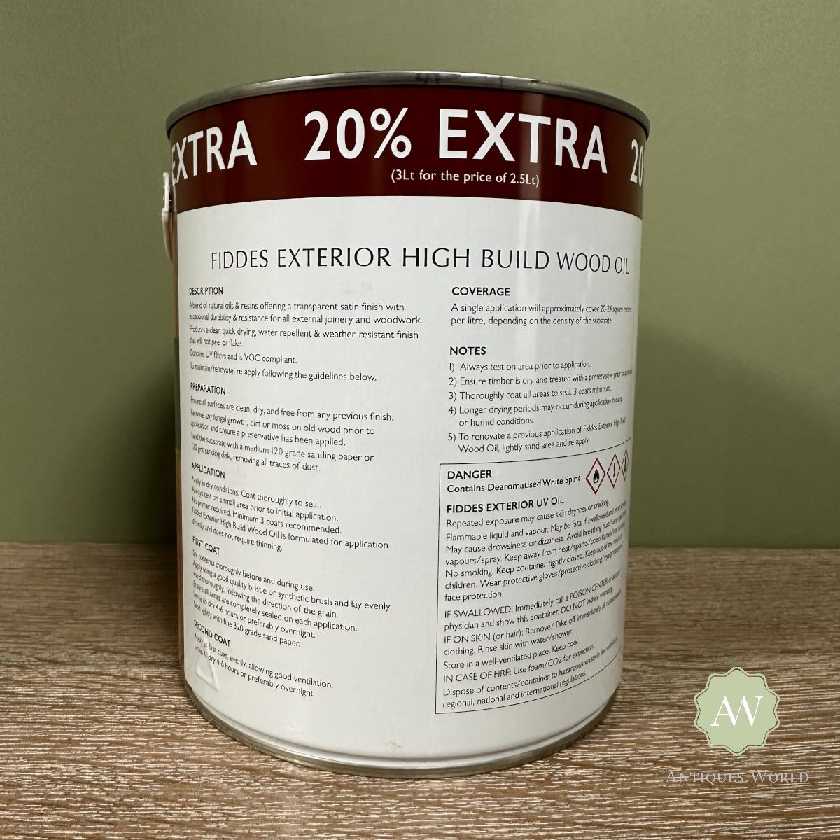 Fiddes Exterior High Build Wood Oil - 3 Litre 4 Fiddes Exterior High Build Wood Oil back of tin with label