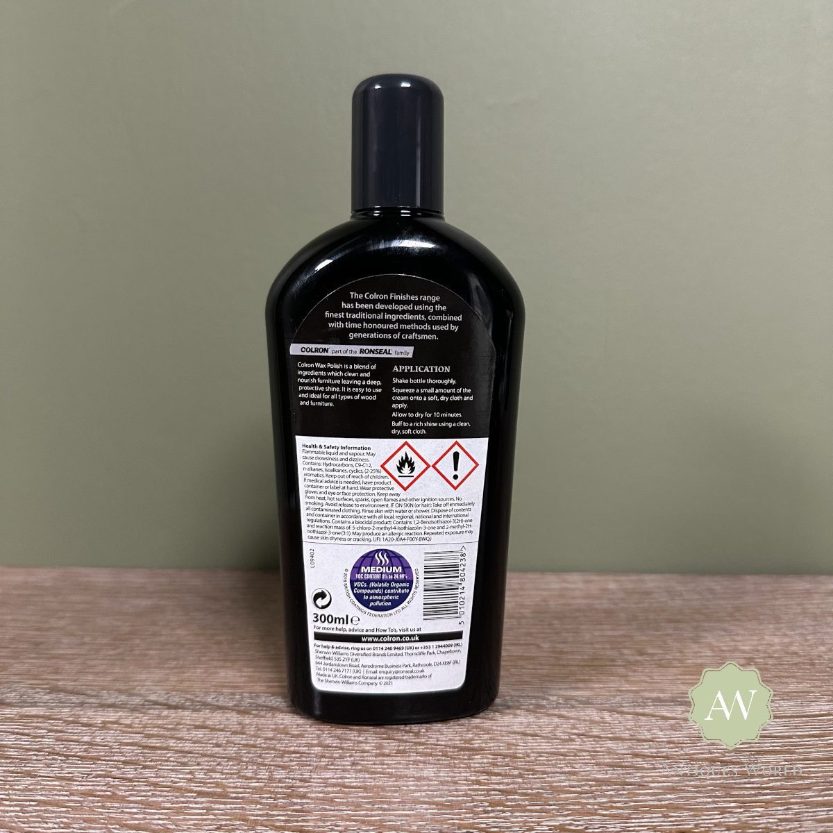 Colron Wax Polish back of bottle with label