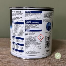 Rustins Matt Black Paint back of tin with label