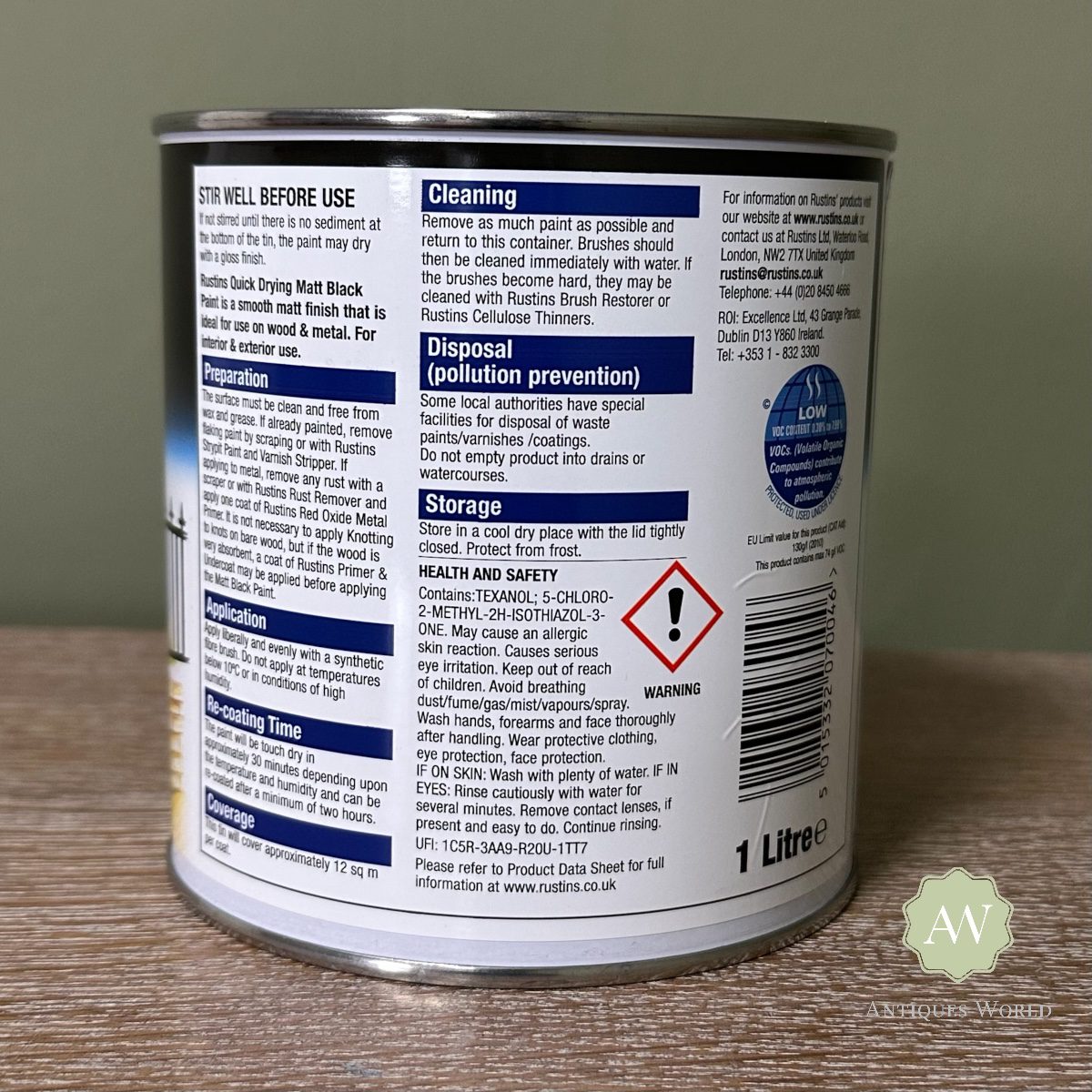 Rustins Matt Black Paint – 1 Litre 3 Rustins Matt Black Paint back of tin with label