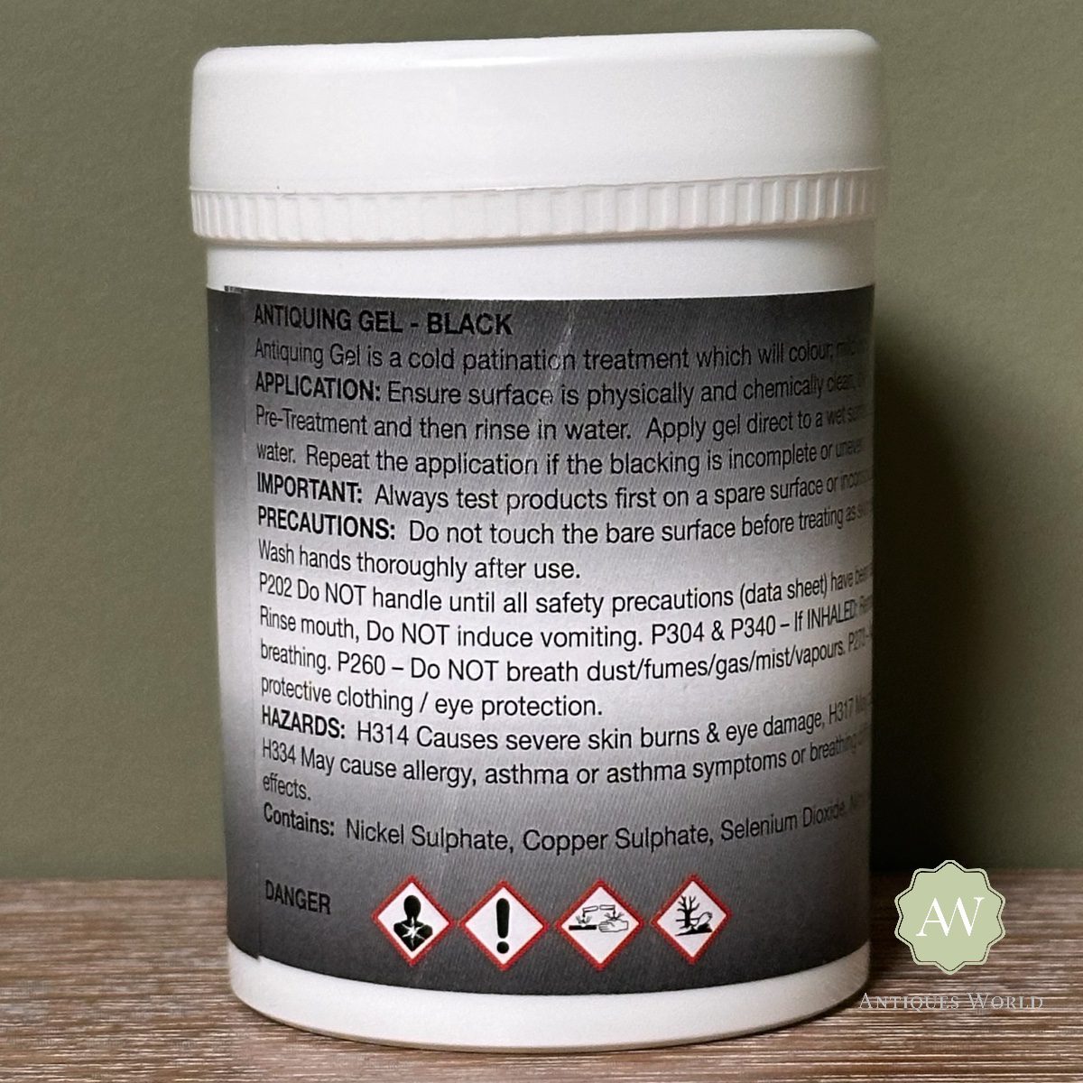 Curator Antiquing Gel Black for Steel, Iron and Brass 2 Curator Antiquing Gel back of tub