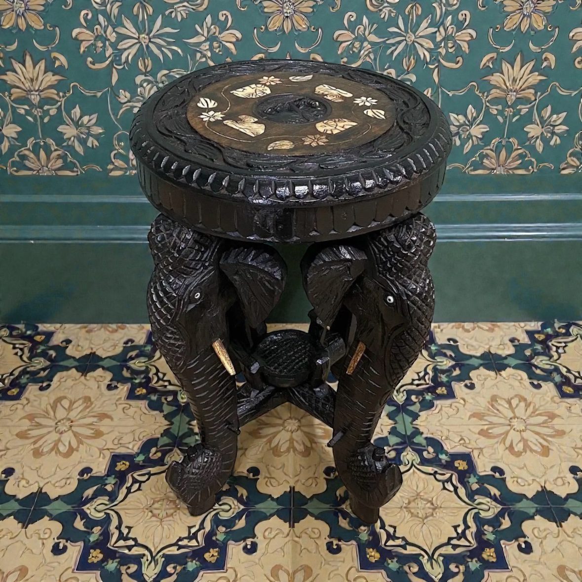 Antique Carved Elephant Table 1 Antique Carved Elephant Table