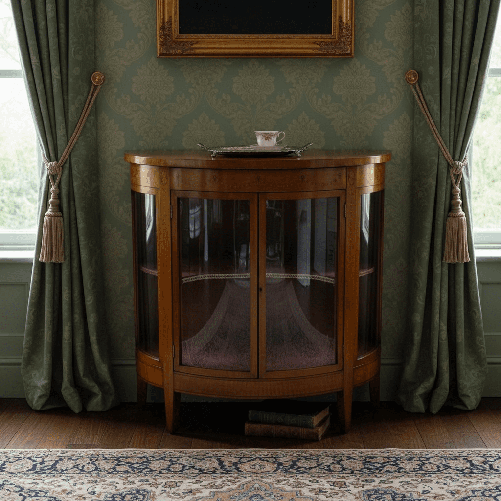 Spectacular Inlaid Bow Fronted Antique Satinwood Cabinet 1 Spectacular Inlaid Bow Fronted Antique Satinwood Cabinet