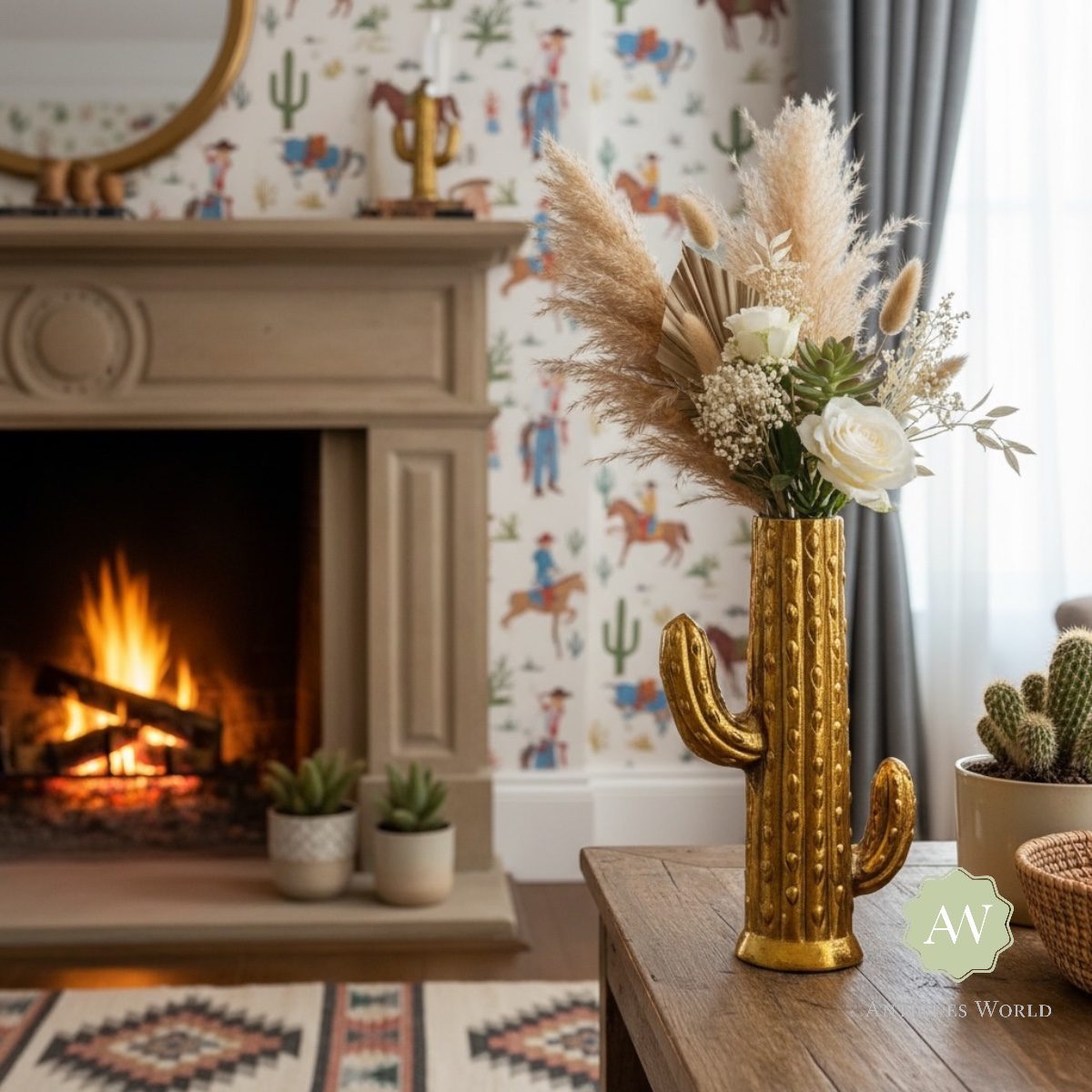 Aluminium Gold Cactus Stem Vase 3 Aluminium Gold Cactus Stem Vase Lifestyle