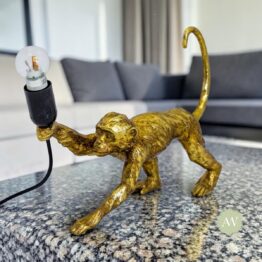 Antique Gold Crawling Monkey Table Lamp