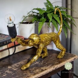 Antique Gold Crawling Monkey Table Lamp
