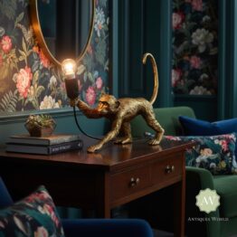 Antique Gold Crawling Monkey Table Lamp