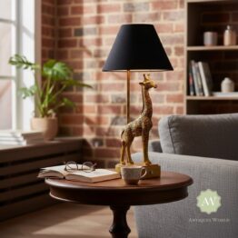 Antique Gold Giraffe Table Lamp with Black Shade