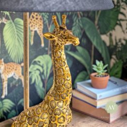 Antique Gold Giraffe Table Lamp with Black Shade