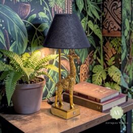 Antique Gold Giraffe Table Lamp with Black Shade