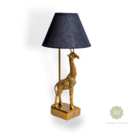 Antique Gold Giraffe Table Lamp with Black Shade