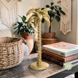 Antique Gold Palm Tree Candle Holder