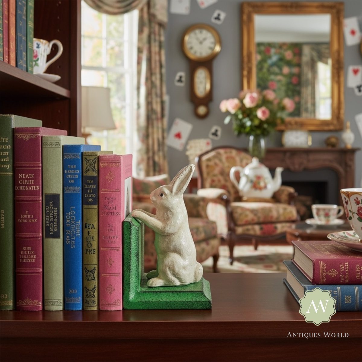 Cast Iron Antiqued White Rabbit Bookends 7 Cast Iron Antiqued White Rabbit Bookends