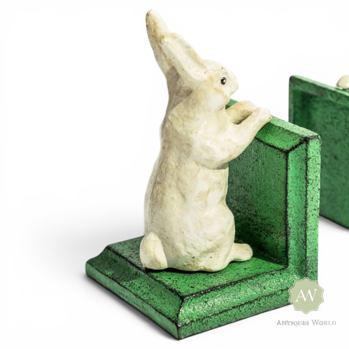 Cast Iron Antiqued White Rabbit Bookends 3 Cast Iron Antiqued White Rabbit Bookends