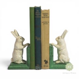 Cast Iron Antiqued White Rabbit Bookends