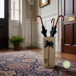 Ceramic Lithograph Palm Tree with Royal Seal Umbrella Stand
