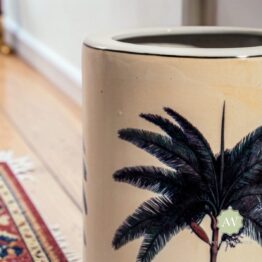Ceramic Lithograph Palm Tree with Royal Seal Umbrella Stand