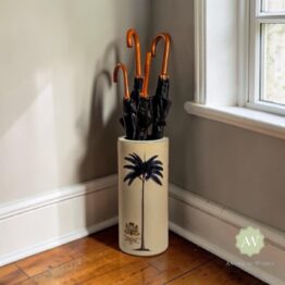 Ceramic Lithograph Palm Tree with Royal Seal Umbrella Stand