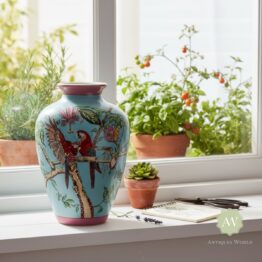 Colourful Parrot Floral Ceramic Vase