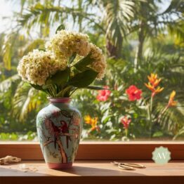 Colourful Parrot Floral Ceramic Vase