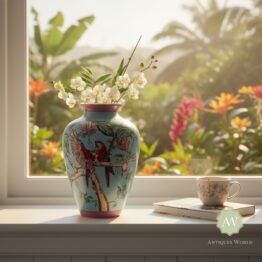 Colourful Parrot Floral Ceramic Vase