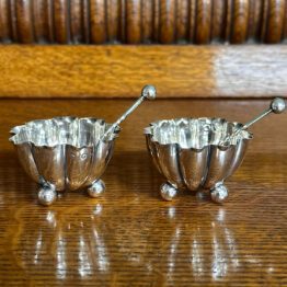 Pair of Antique Silver Salts with Spoons