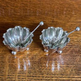 Pair of Antique Silver Salts with Spoons