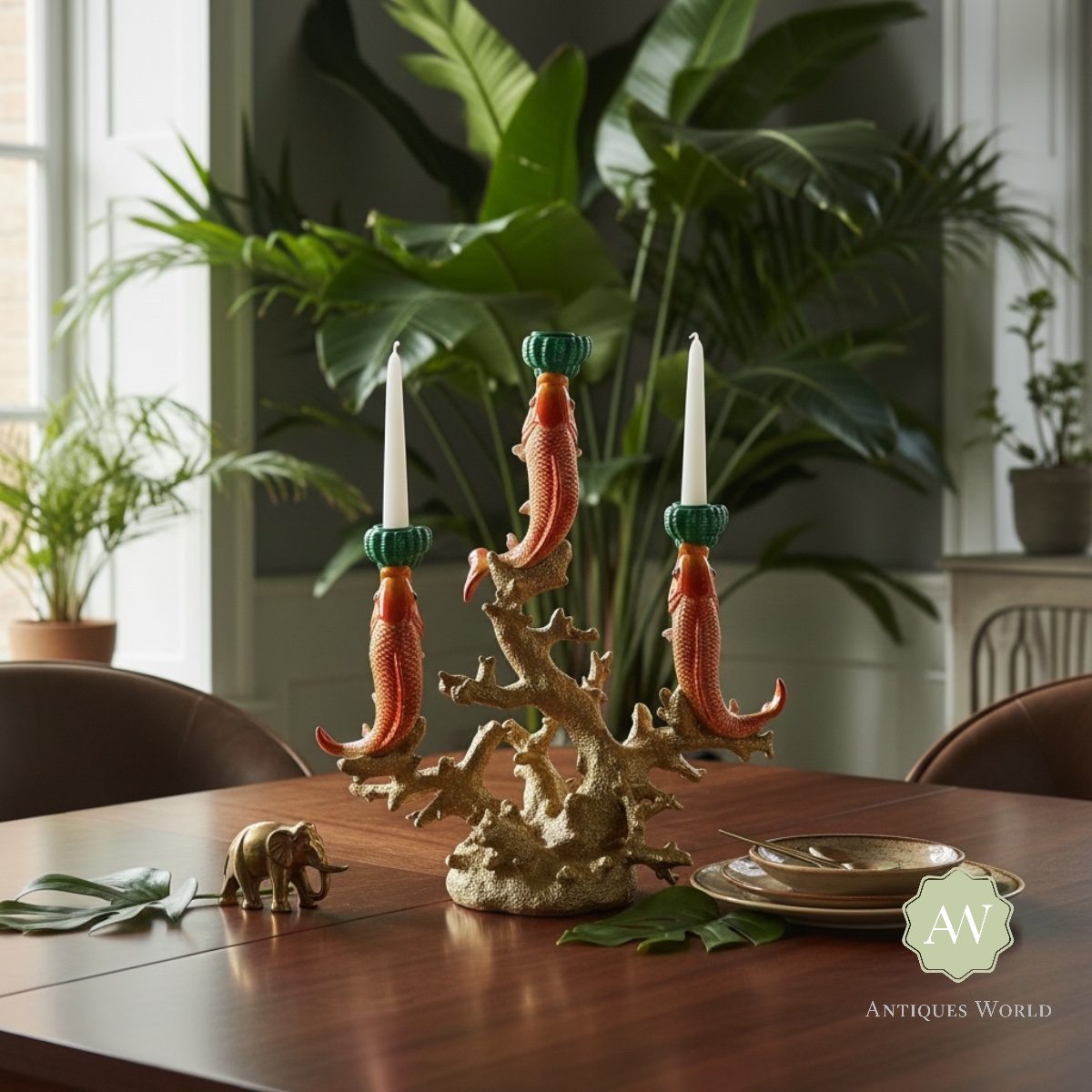 Large 3 Fish on Coral Candle Holder