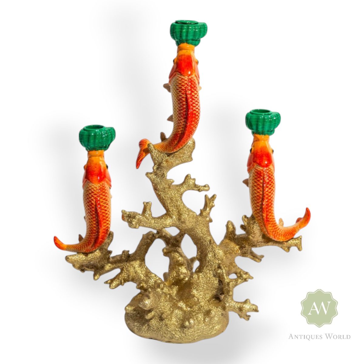 Large 3 Fish on Coral Candle Holder