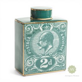 Large Green Postage Stamp Ceramic Storage Jar/Vase