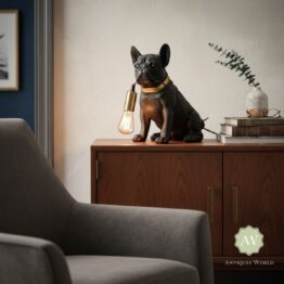 Matt Black & Gold Pug Table Lamp